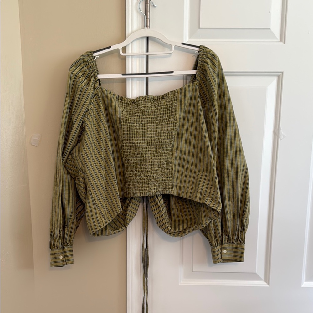 Striped Green Puff Sleeve crop Top